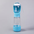 Blue 3-in-1 portable dog & cat travel bottle with food container, water bottle and built-in drinking bowl.