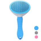 Blue oval pet slicker brush with fine needle pins.