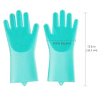 Dimensions of silicone grooming gloves for dogs and cats, measuring 12.8 in (32.5 cm) long and 5.5 in (14 cm) wide.