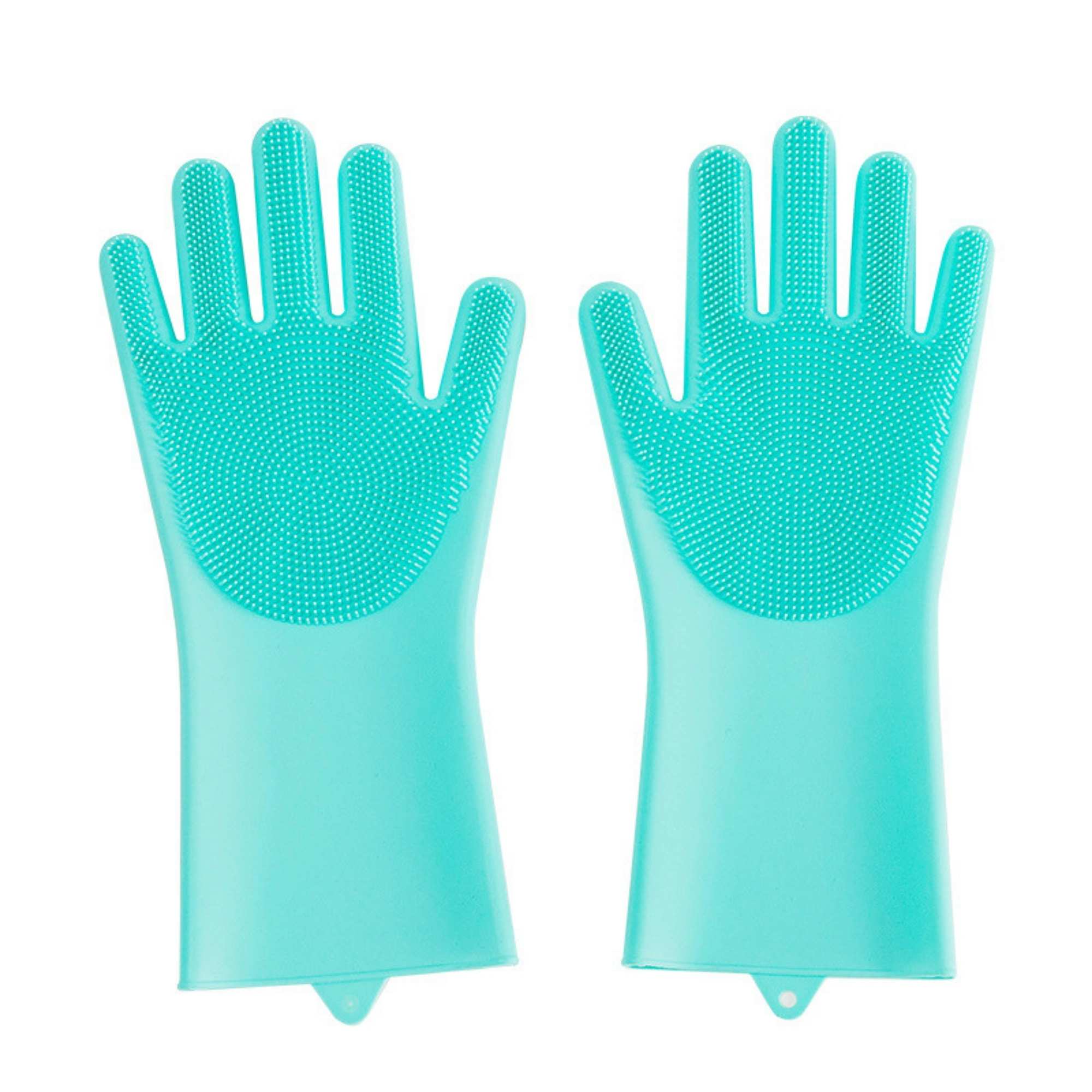 Pair of silicone grooming gloves with textured bristles for dogs and cats.