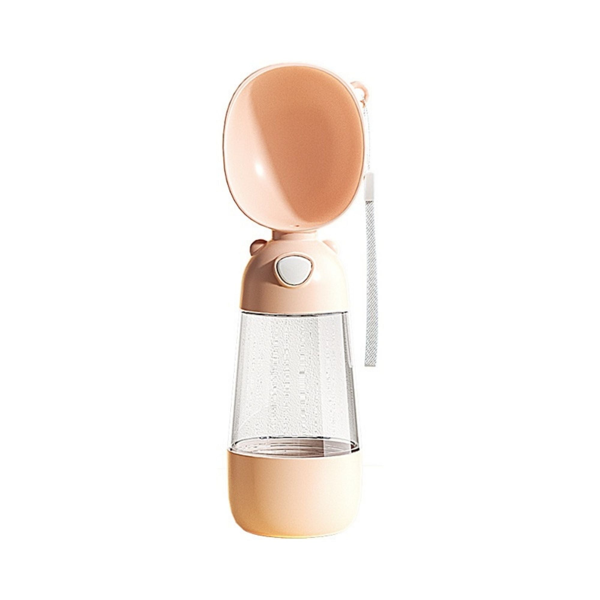 Brown 2-in-1 portable dog and cat water bottle with removable food container on a white background.