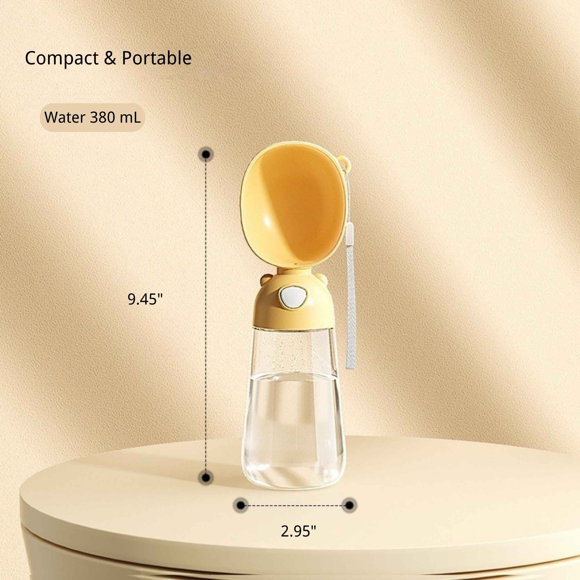 380 mL portable dog and cat water bottle with compact size dimensions.