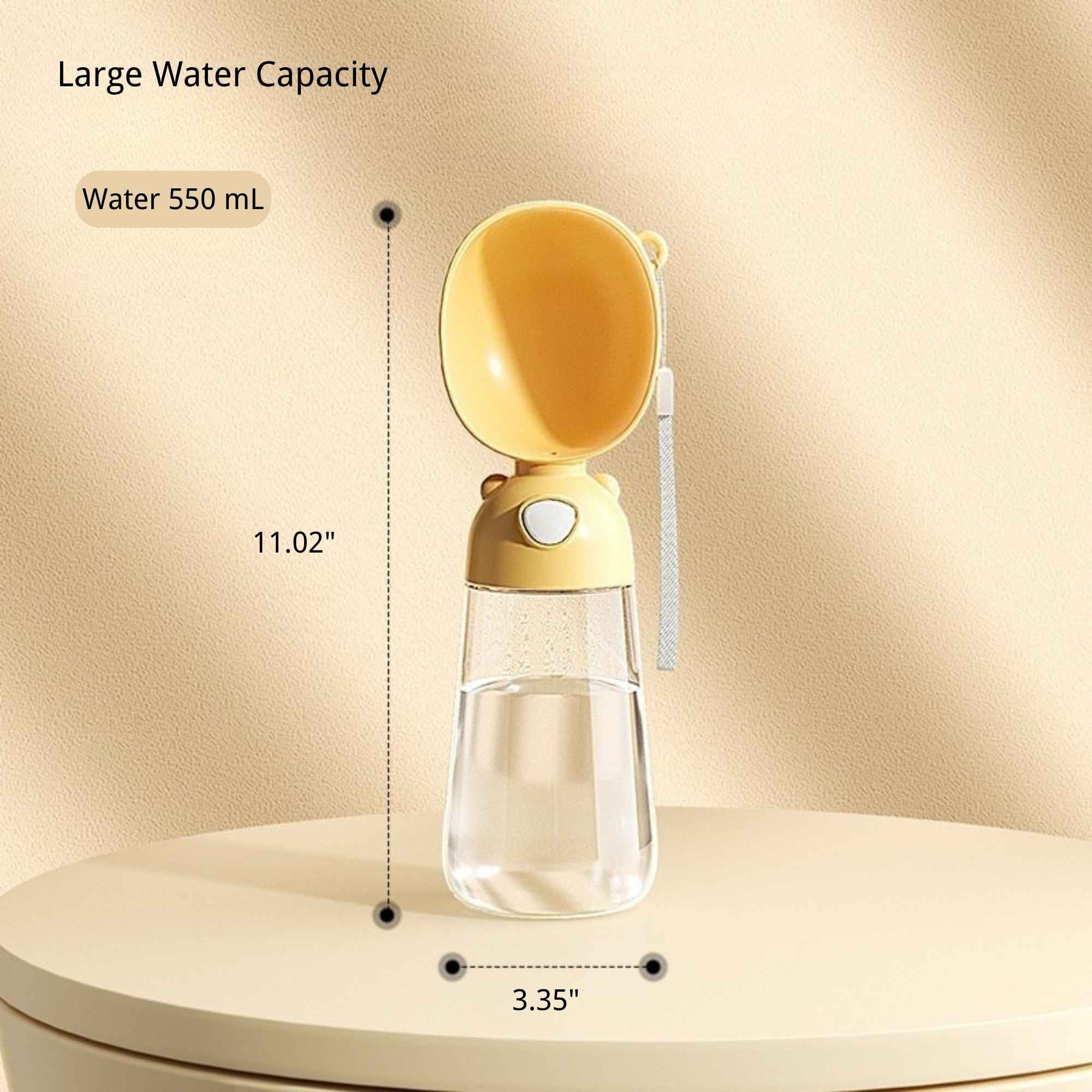 550 mL portable dog and cat water bottle with large capacity dimensions.