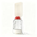 White portable dog and cat water and food bottle with adjustable shoulder strap.