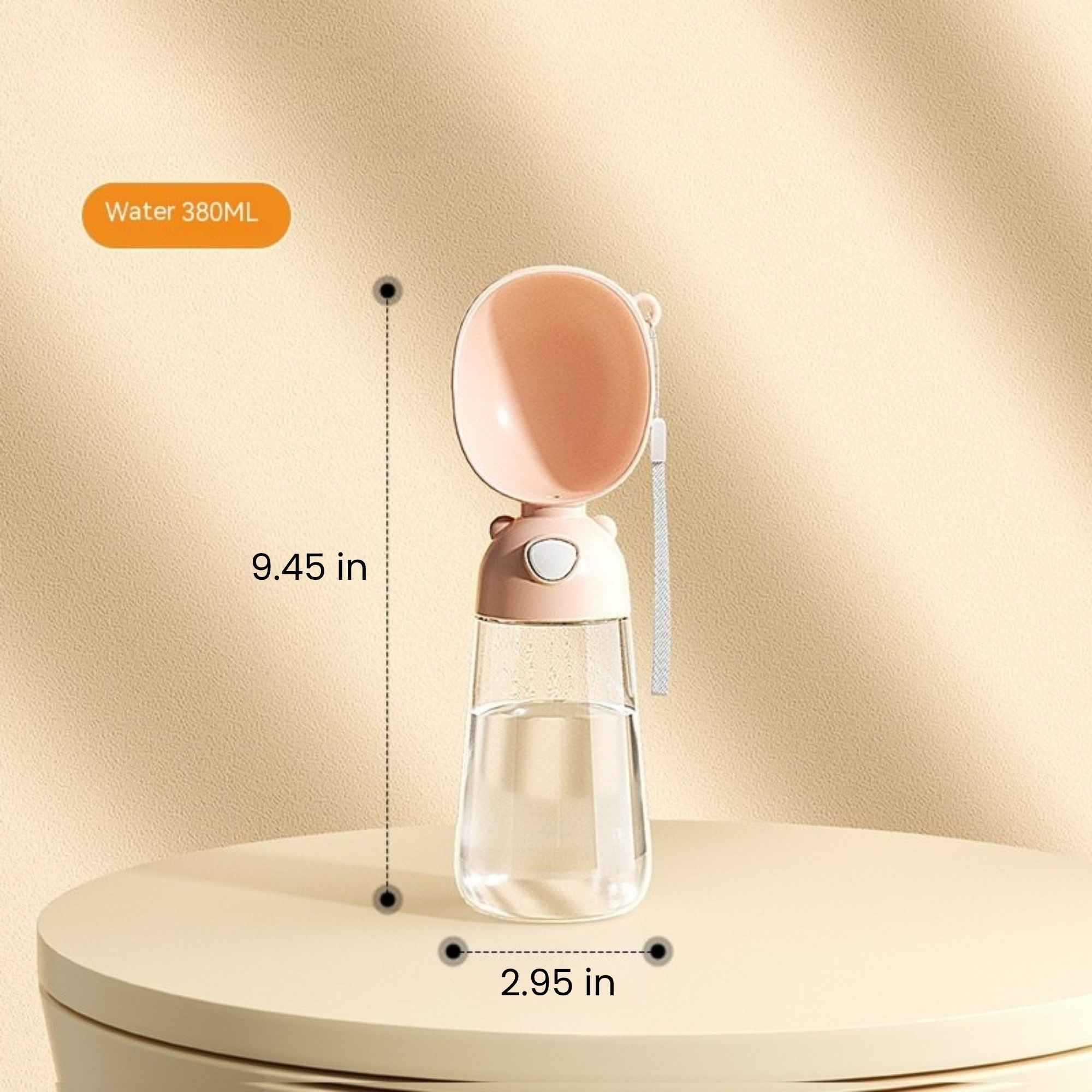380 mL portable dog and cat water bottle with compact size dimensions.