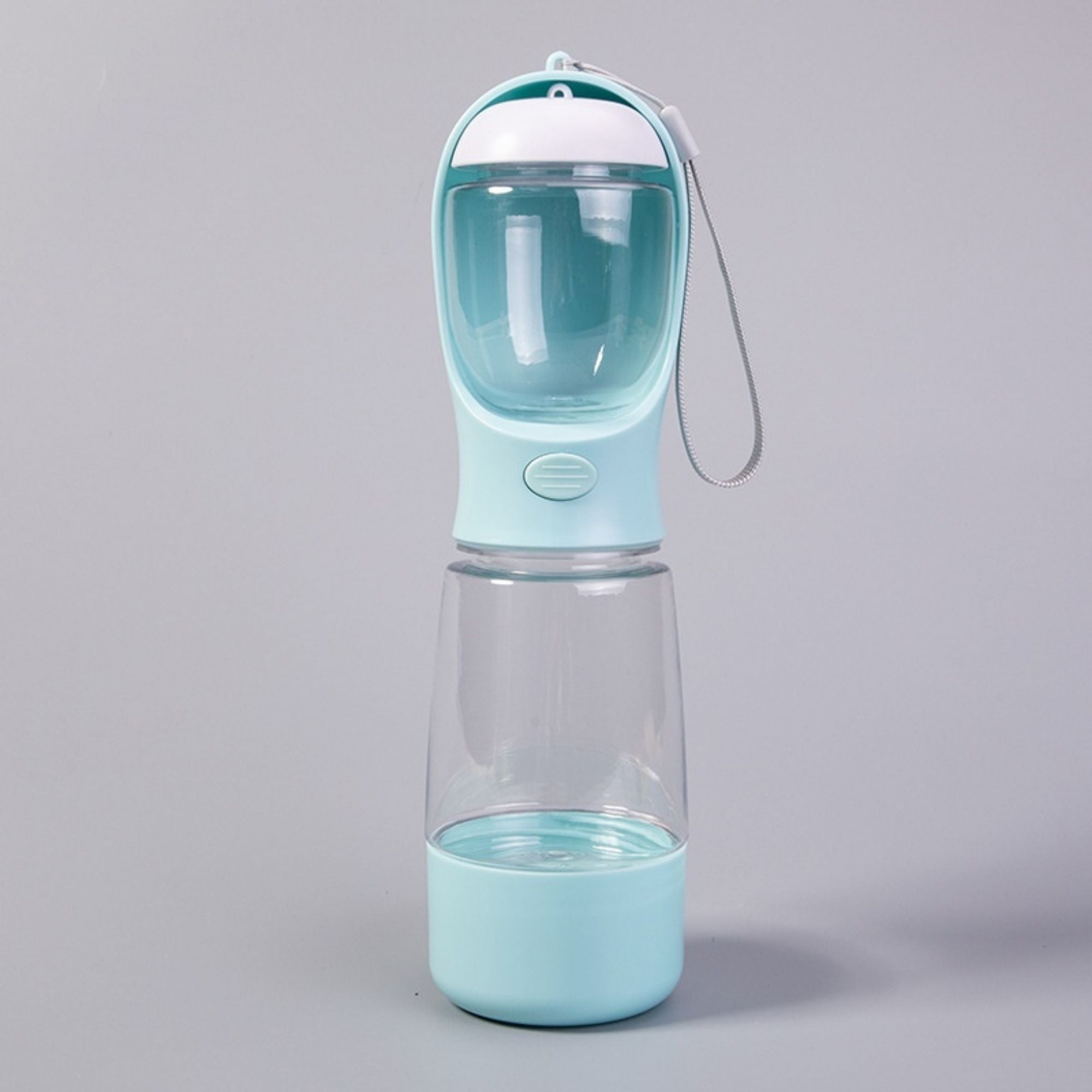 Sky Blue 3-in-1 portable dog & cat travel bottle with food container, water bottle and built-in drinking bowl.
